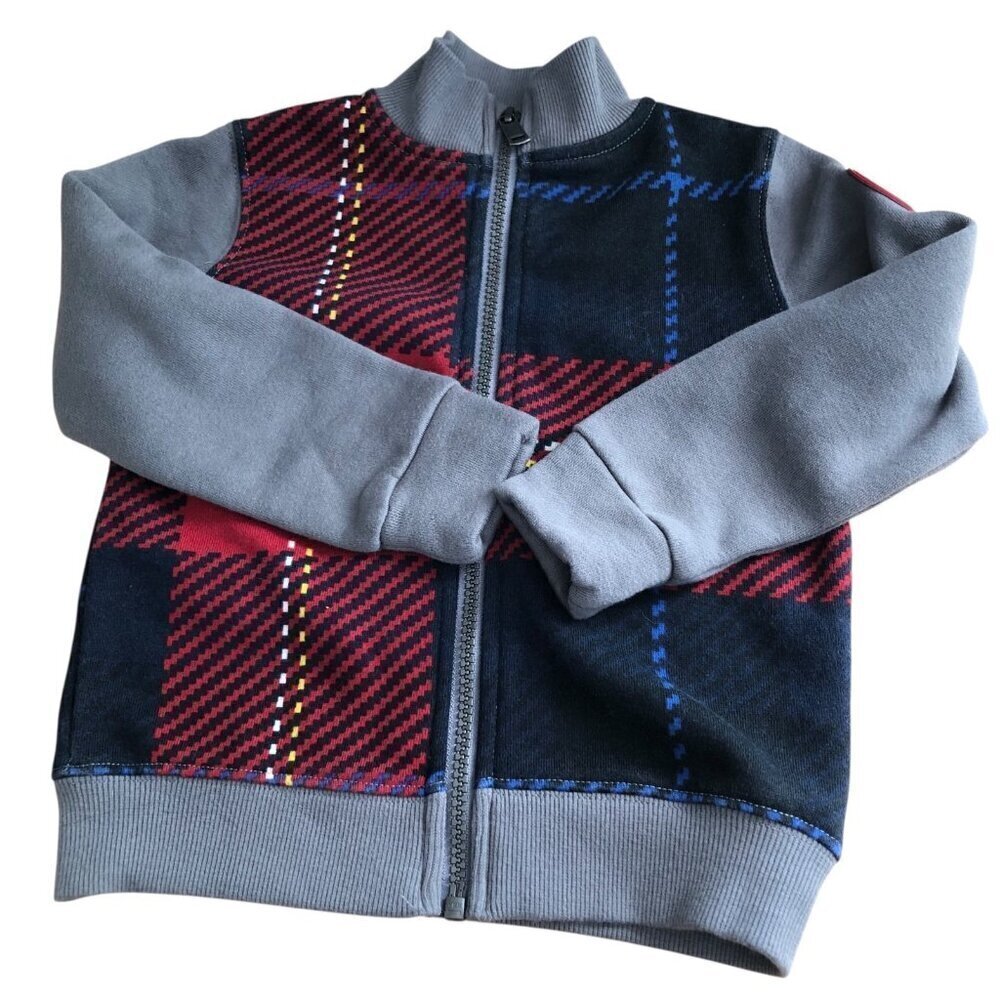 Levi's Gray Red Plaid Zip Sweatshirt Unisex 2T Fleece Lined Rustic Preppy